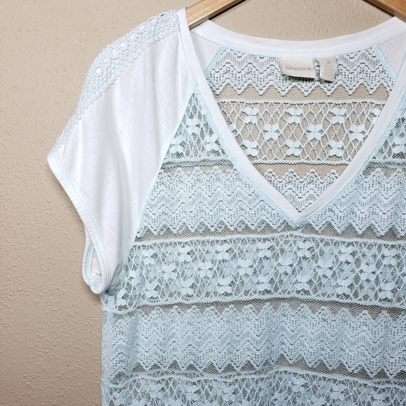 **Sold** Chico's Pieced Lace Short Sleeve Tee Top 2 / L - Picture 3 of 7